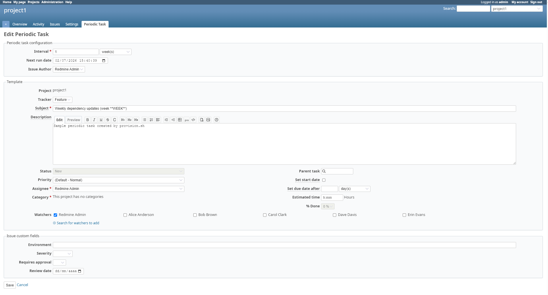 Create / edit a periodic task